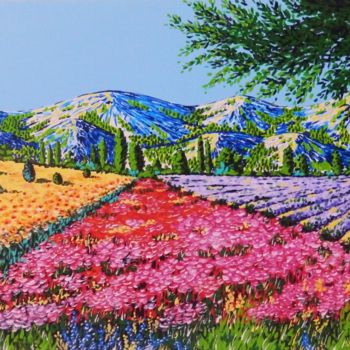 Pittura intitolato "Champ de fleurs" da Gorfi, Opera d'arte originale