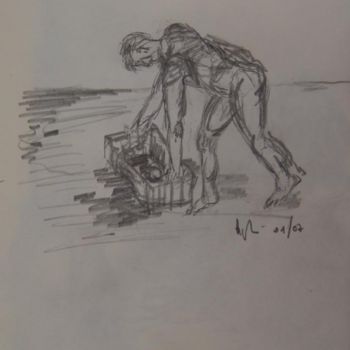 Dessin intitulée "raccolta di pomodor…" par Bruno, Œuvre d'art originale, Crayon