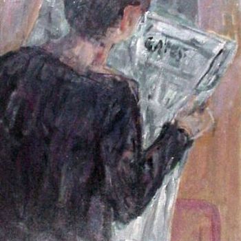 Painting titled "luisa con giornale" by Bruno, Original Artwork, Oil