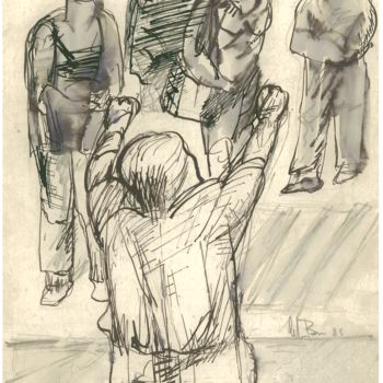 Drawing titled "assemblea" by Bruno, Original Artwork, Ink
