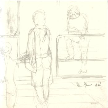 Drawing titled "passegiata-in-citta" by Bruno, Original Artwork, Pencil