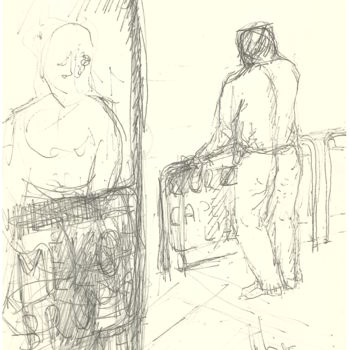 Drawing titled "marciapiede-di-citta" by Bruno, Original Artwork, Ballpoint pen