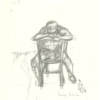 Drawing titled "riposo-sulla-sedia" by Bruno, Original Artwork, Pencil