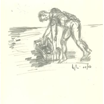「lavoro-in-nero」というタイトルの描画 Brunoによって, オリジナルのアートワーク, 鉛筆