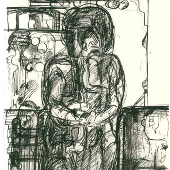 「attesa davanti alla…」というタイトルの描画 Brunoによって, オリジナルのアートワーク, インク