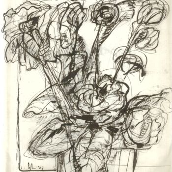 Drawing titled "vaso-di-fiori" by Bruno, Original Artwork, Ink