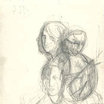 Drawing titled "gruppo-di-amiche" by Bruno, Original Artwork, Ballpoint pen