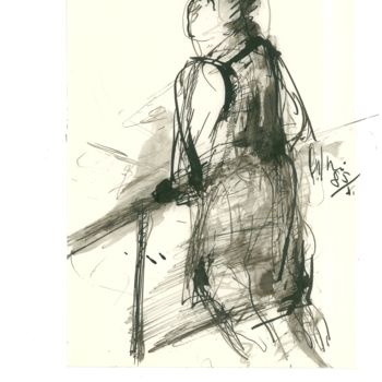 Disegno intitolato "donna che pensa" da Bruno, Opera d'arte originale, Inchiostro