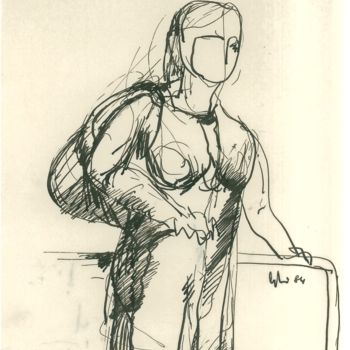 Drawing titled "donna a passeggio" by Bruno, Original Artwork, Ink
