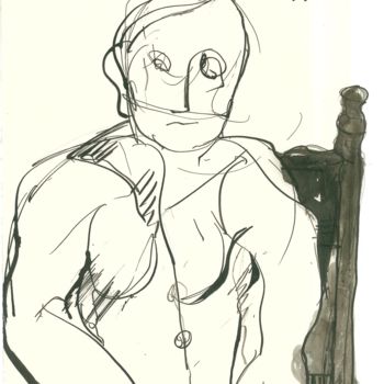 Drawing titled "donna in poltrona" by Bruno, Original Artwork, Ink