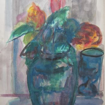 Disegno intitolato "fiori con bicchiere" da Bruno, Opera d'arte originale, Altro