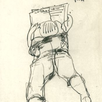 Drawing titled "lettura-sulla-spiag…" by Bruno, Original Artwork, Ink