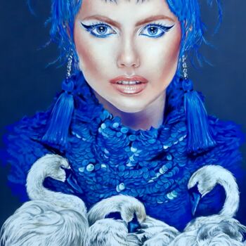 Pintura titulada "cisne azul" por Gorka Gonzalez Crespo, Obra de arte original, Pastel Montado en Cartulina
