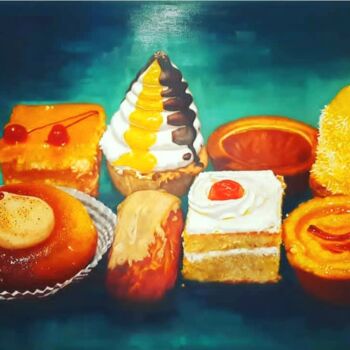 Pintura titulada "pasteles tipicos va…" por Gorka Gonzalez Crespo, Obra de arte original, Oleo Montado en Bastidor de camill…