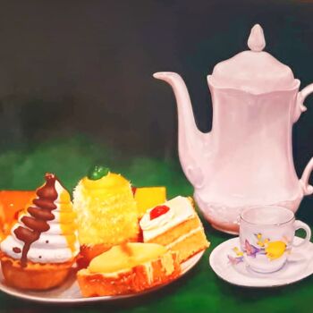 Pittura intitolato "cafe y pasteles" da Gorka Gonzalez Crespo, Opera d'arte originale, Olio Montato su Telaio per barella in…