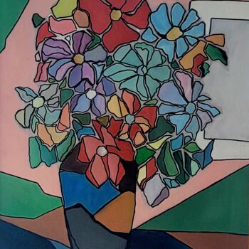 Schilderij getiteld "flores en una tarde…" door Gorka Gonzalez Crespo, Origineel Kunstwerk, Olie Gemonteerd op Frame voor ho…