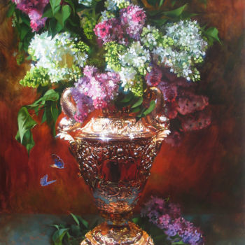 Картина под названием "Сирень в золотой ва…" - Светлана Горячева, Подлинное произведение искусства, Масло