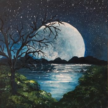 Pintura intitulada "Over the moon" por Malgorzata Kuraczyk, Obras de arte originais