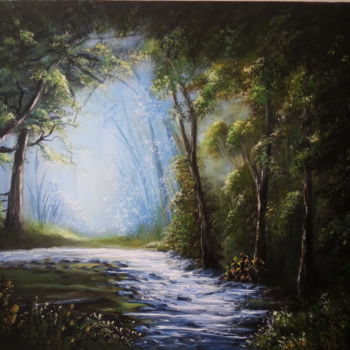 Painting titled "River in the forest" by Malgorzata Kuraczyk, Original Artwork