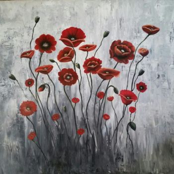 Peinture intitulée "Abstract poppies" par Malgorzata Kuraczyk, Œuvre d'art originale
