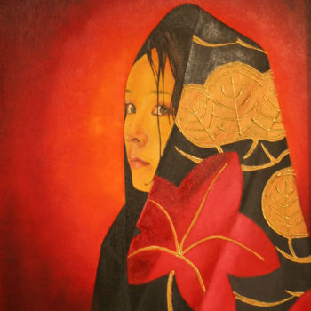 Malerei mit dem Titel "Le Obi Noir et Rouge" von Catherine Gosselin, Original-Kunstwerk, Öl Auf Keilrahmen aus Holz montiert
