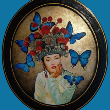 Peinture intitulée ""La Japonaise à la…" par Catherine Gosselin, Œuvre d'art originale, Huile Monté sur Châssis en bois