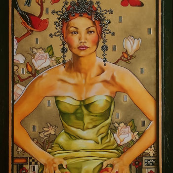 Painting titled "Oz" by Catherine Gosselin, Original Artwork, Oil Mounted on Wood Stretcher frame