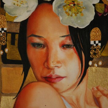 Painting titled "Reiri" by Catherine Gosselin, Original Artwork, Oil Mounted on Wood Stretcher frame