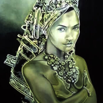 Painting titled "La Femme au Collier…" by Catherine Gosselin, Original Artwork, Oil Mounted on Wood Stretcher frame