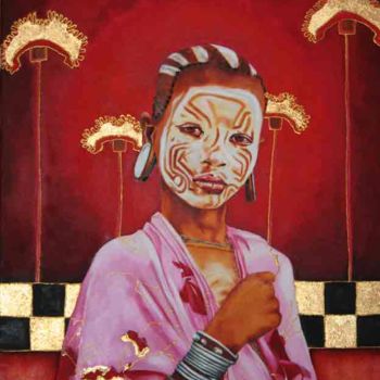 Painting titled "La Jeune Africaine" by Catherine Gosselin, Original Artwork, Oil Mounted on Wood Stretcher frame