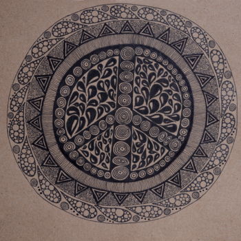 Dessin intitulée "mandala peace" par Gotié, Œuvre d'art originale, Encre