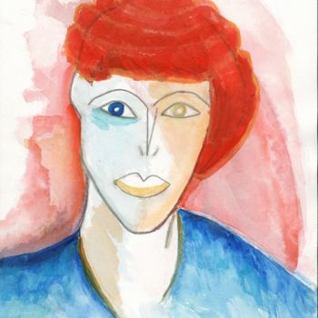 Painting titled "Akihiko - Portrait" by Goulwen, Original Artwork, Watercolor