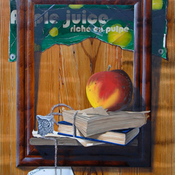 Peinture intitulée "pomme-et-livres.jpg" par Alain Goussens, Œuvre d'art originale, Huile