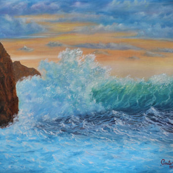 Painting titled "Crashing Sea waves…" by Goutami Mishra, Original Artwork, Oil
