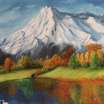 Painting titled "Peace in Mountain" by Goutami Mishra, Original Artwork, Oil