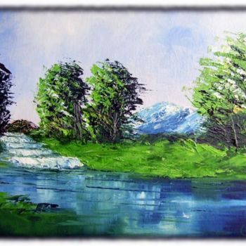 Pintura titulada "Arroyo con cascada" por Graciela Barba, Obra de arte original, Oleo