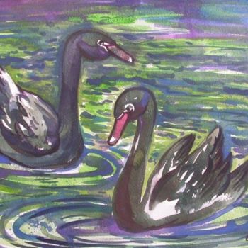 Painting titled "Black swans" by Grace Choong, Original Artwork