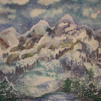 Schilderij getiteld "Rockies Mountain" door Grace Choong, Origineel Kunstwerk