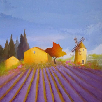 Peinture intitulée "Le moulin aux lavan…" par Graciela Grimaldi, Œuvre d'art originale, Acrylique Monté sur Châssis en bois