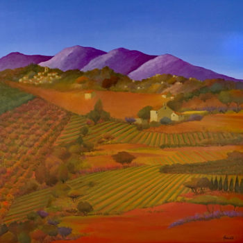 Pittura intitolato "Les collines aux la…" da Graciela Grimaldi, Opera d'arte originale, Acrilico Montato su Telaio per barel…