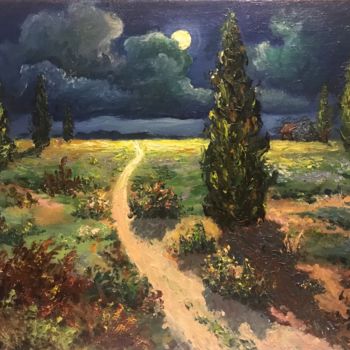 Картина под названием "Лунная ночь" - Владимир Доин, Подлинное произведение искусства, Масло