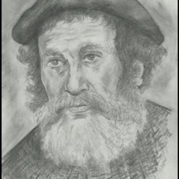 Drawing titled "Portret de batran" by Victor Covaliov, Original Artwork