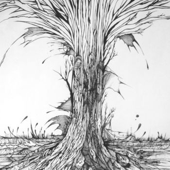 「The tree of life」というタイトルの描画 Graham Rhodesによって, オリジナルのアートワーク, インク