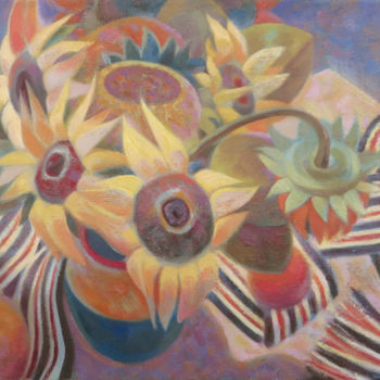 Картина под названием "Солнечные цветы" - David Kharebov, Подлинное произведение искусства, Масло