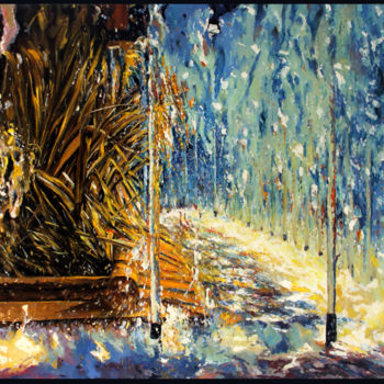 Painting titled "NOCTURNO DE AGUA Y…" by Manuel Granai, Original Artwork, Oil