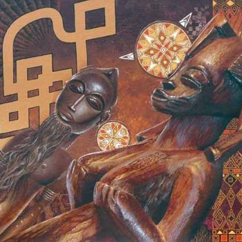 Pintura intitulada "Images d'Afrique 22" por Grandorfa, Obras de arte originais