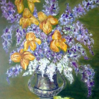 Pintura intitulada "les iris" por Micheline Ménager, Obras de arte originais, Óleo