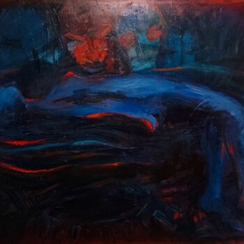 Schilderij getiteld "Dark night. Awakeni…" door Granishka, Origineel Kunstwerk, Olie