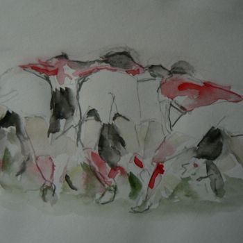 Painting titled "MÊLÉE AU RUGBY" by Venner Fanch, Original Artwork, Watercolor