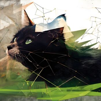 Arte digitale intitolato "Cat lie in wait" da Graphicnoir, Opera d'arte originale, Immagine generata dall'IA